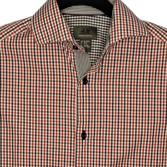 H&M Men's XS Premium Cotton Check Pattern Button Up Shirt - Picture 1 of 7